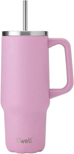 Miniatura 14 de S'well Vaso de acero inoxidable reciclado XL con popote y asa, 40 onzas, azurita, contenedor aislado al vacío de triple capa mantiene las bebidas