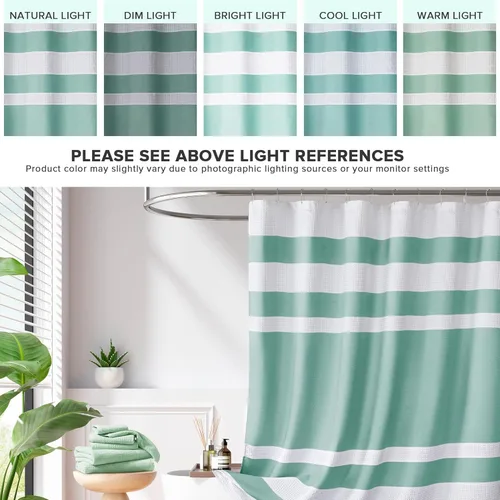 Miniatura 4 de Madison Park Cortina de ducha con tejido de gofre, diseño a rayas en piezas, cortinas de ducha de tela para baño con 3M Scotchgard gestión