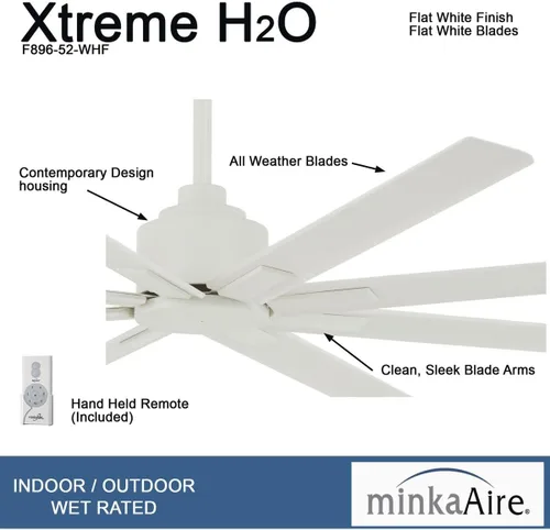 Miniatura 2 de MINKA-AIRE F896-52-WHF Xtreme H2O Ventilador de techo para exteriores de 52 pulgadas, blanco plano