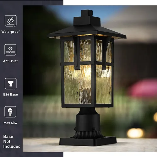 Miniatura 5 de zeyu ZX1P-SW BK - Luz de poste para exteriores de 16.7 pulgadas, lámpara de poste para camino de jardín, aluminio fundido a presión con vidrio