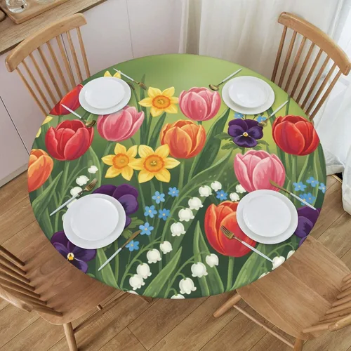 Miniatura 27 de Futterya Decorative Round Tablecloth Fitted Elastic Waterproof Table Cloth Cover Stretch Table Pad Cover for Parties Weddings Banquet Outdoor Events
