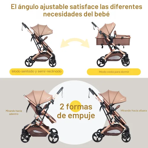 Miniatura 9 de Cochecito de bebé 2 en 1 para recién nacido plegable con toldo ajustable plegable de alto paisaje, cochecito infantil antigolpes para niños pequeños