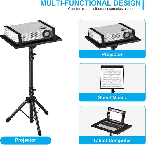 Miniatura 3 de Trípode ajustable para proyector, altura de laptop de 23.5 a 46.5 pulgadas con soporte para teléfono de cuello de cisne, piso para oficina, hogar
