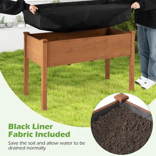 Miniatura 5 de Giantex Cama de jardín elevada, maceta elevada de madera con forro protector y orificio de drenaje, maceta elevada para plantar verduras, flores