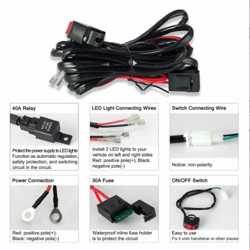 Miniatura 7 de Kit de arnés de cableado de luz LED para motocicleta, kit de arnés de cableado de barra de luz LED, interruptor de manillar de motocicleta