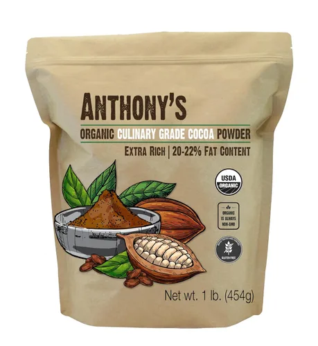 Anthony's Cacao en Polvo Orgánico de Grado Culinario, 1 lb, Cacao para Hornear Procesado Holandés, Sin Gluten, Sin OGM, Apto para Keto