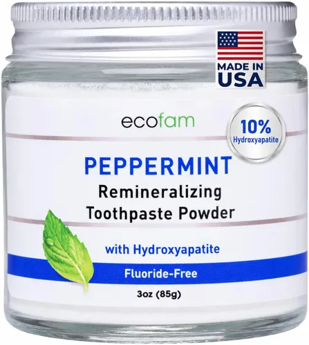 Miniatura 9 de Ecofam Polvo de pasta de dientes – Polvo de dientes remineralizante, hidroxiapatita y xilitol, sin flúor, apoya la fuerza del esmalte y la salud