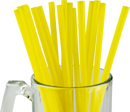 Pajitas de plástico para batidos, envueltas individualmente, no tóxicas y sin BPA (250 unidades, amarillo)