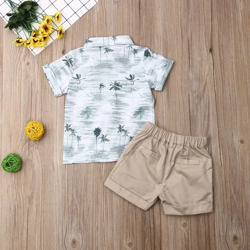Miniatura 46 de Conjunto de camisa de manga corta con botones y pantalones cortos casuales con diseño de flamingo, para bebés y niños de 1 a 6 años, atuendos