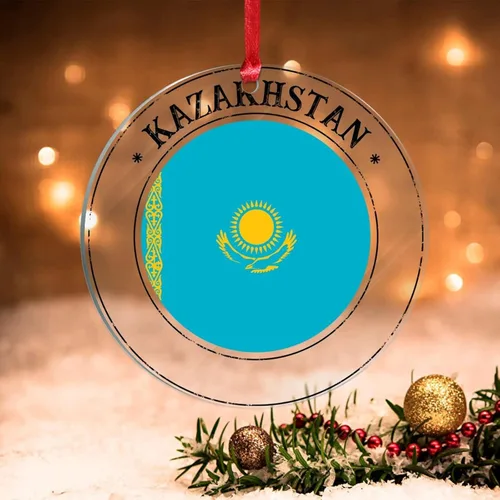 Adornos de Navidad de Kazajstán, bandera de Kazajstán, recuerdo de Navidad, adornos de Navidad acrílicos, bandera nacional, recuerdo de país,