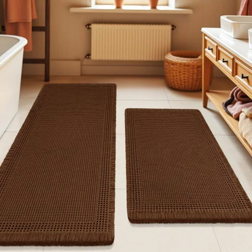 Miniatura 79 de Tapete de baño con diseño de gofre, moderno, bohemio, absorbente, antideslizante, ultrasuave, lavable a máquina, con letra de baño, dormitorio