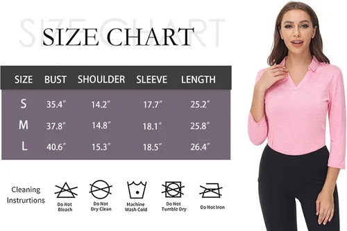 Miniatura 6 de TrendiMax Paquete de 2 camisetas polo de golf de manga 34 para mujer, cuello en V, absorbe la humedad, camisetas deportivas para entrenamiento