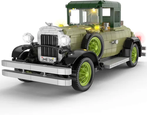 Juego de construcción de modelo de coche clásico vintage con luz para adultos, niños y niñas (1297 unidades), modelo de autos antiguos, colección de