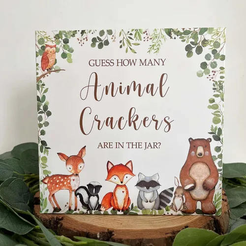 Miniatura 6 de Yuzioey Woodland Guess How Many Animal Crackers - Juego de adivinanzas, caja de juego de adivinanzas para baby shower de bosque y oraciones