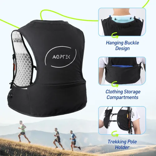 Miniatura 5 de AGPTEK Chaleco de hidratación para correr con bolsa de agua de 2 L para hombres y mujeres, chaleco ligero y ajustable para correr, caminar