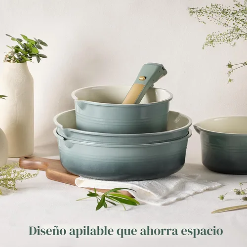 Miniatura 5 de CAROTE Juego de utensilios de cocina de titanio de 17 piezas, juego de ollas y sartenes antiadherentes, juego de cocina de cocina con mango