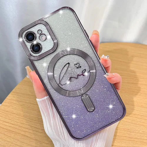 Miniatura 60 de ZIYE Funda Magnética Diseñada para iPhone 11 Funda con Purpurina Plateado de Lujo Corazón de Amor Compatible con MagSafe Funda Transparente