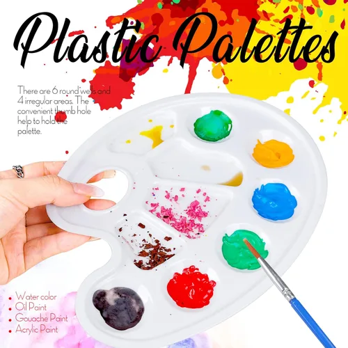 Miniatura 3 de FANDAMEI 20 paletas de bandejas de pintura ovaladas, paleta de bandeja de pintura de plástico, paletas de pintura con agujero para el pulgar