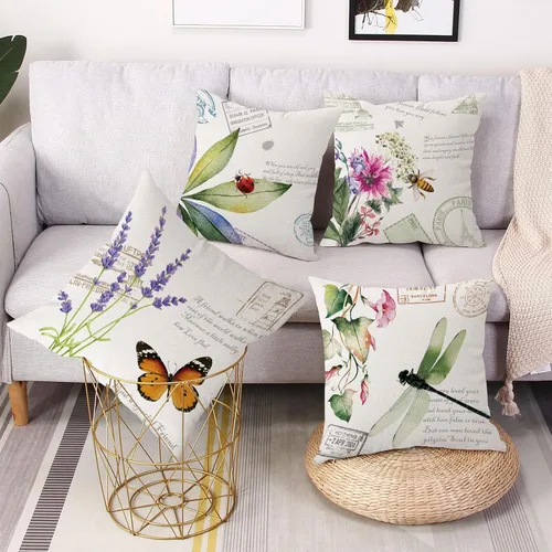 Miniatura 2 de Juego de 4 fundas impermeables para cojín de primavera, uso al aire libre, de 18 x 18 pulgadas, con diseño de mariposa, libélula, mariquita y abeja