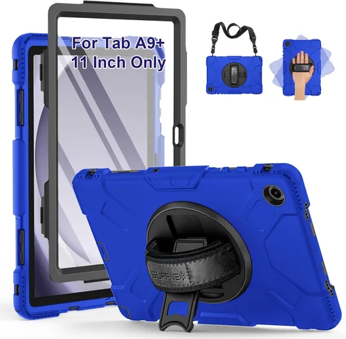 SUPFIVES Funda para Samsung Galaxy Tab A9 Plus de 11 pulgadas 2023, silicona líquida resistente a prueba de golpes, con soporte giratorio de 360°,