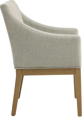 Miniatura 6 de Modway Alton Silla de comedor tapizada con brazos en lino natural – Silla de cocina acolchada moderna de mediados de siglo con patas de madera