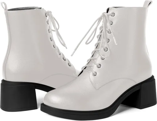 Miniatura 117 de ROSERWISH Botas altas de tacón bajo y grueso para mujer, con cordones, cómodas, modernas, con puntera redonda, de 2.5 pulgadas