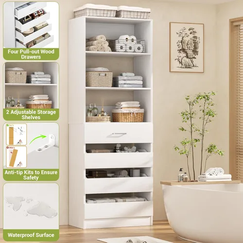 Miniatura 6 de Aheaplus Sistema de armario de 21.3 pulgadas con 4 cajones, organizador de armario de madera con estantes abiertos, torre de sistema de cajones