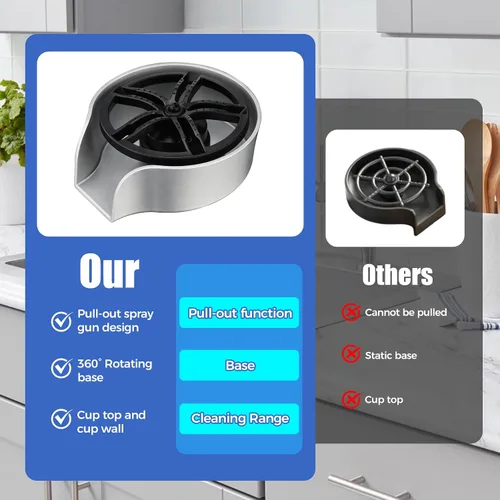 Miniatura 2 de Enjuague de vidrio para fregadero de cocina, enjuague de vidrio giratorio de 360 grados de alta presión con pistola rociadora extraíble, accesorio