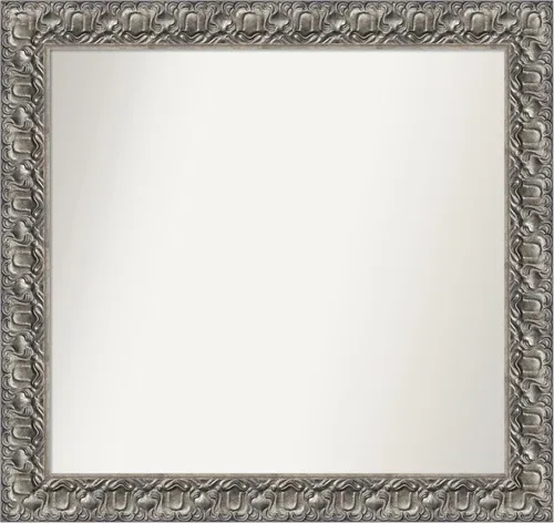 Miniatura 346 de Amanti Art Espejo de baño plateado para sobre fregadero, 26 x 26 pulgadas, espejo cuadrado de níquel pulido, marco de madera tradicional mediano, se