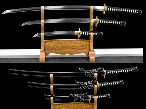 Juego de espada samurái japonesa templada de arcilla funcional completa Katana Wakizashi Tanto Set 3 piezas puede cortar árbol