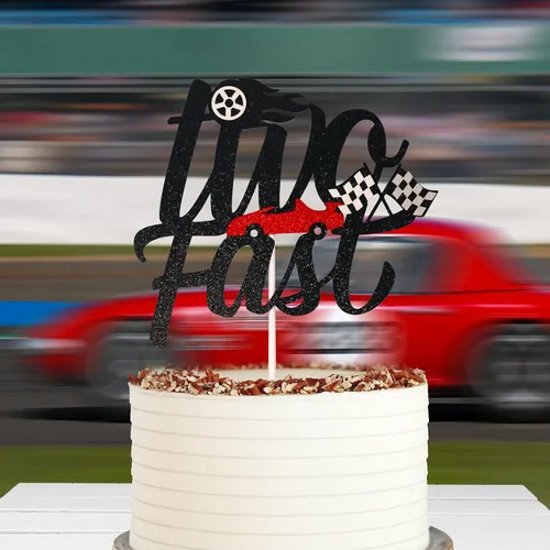 Miniatura 6 de Decoración para tartas con temática de carreras de 2º cumpleaños, suministros para niños y niños, cartel de bandera a cuadros de Hot Wheels