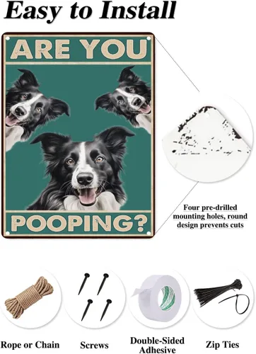 Miniatura 5 de Letrero de metal con texto en inglés "Dog Border Collie Are You Pooping", letrero vintage divertido retro de aluminio para el hogar, cocina, baño