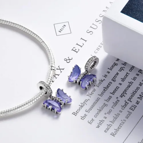 Miniatura 2 de Dijes de mariposa para pulseras dijes colgantes de plata de ley 925 para pulseras y collares con circonitas cúbicas multicolor 5A cumpleaños día