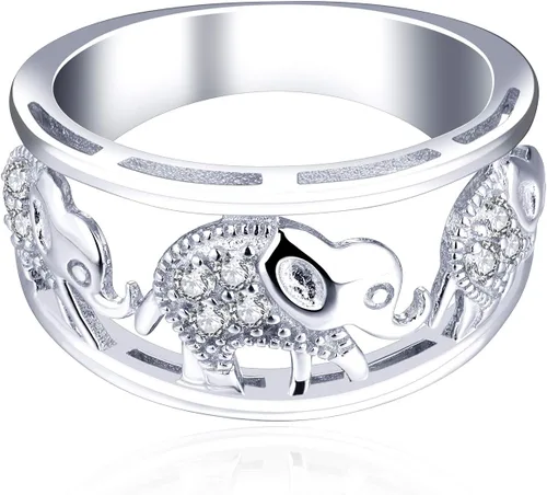 Miniatura 26 de JO WISDOM Anillo de elefante de plata de ley 925 con circonita cúbica