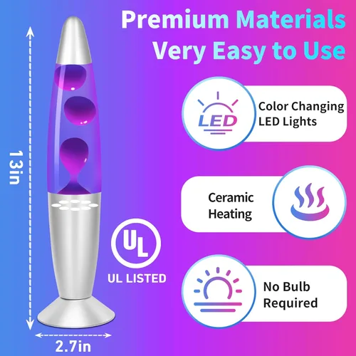 Miniatura 3 de Lámparas de movimiento líquido de cera morada que cambian de color, lámpara LED de magma de 13 pulgadas para adultos y niños, luz nocturna 2-Púrpura