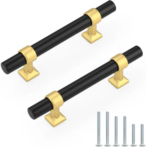 Miniatura 44 de Paquete de 5 pomos de gabinete negro mate, tiradores de gabinete de un solo agujero para cocina y baño, manija de barra en T de acero inoxidable