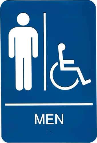 Miniatura 12 de Headline Letrero con texto en inglés "Ada", símbolo táctil accesible para hombres/sillas de ruedas, plástico, 6 x 9, negro/blanco