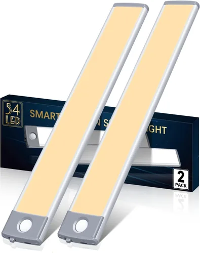 Miniatura 9 de Paquete de 2 lámparas de 30 luces LED con sensor de movimiento, ultradelgadas, inalámbricas y recargables, funcionamiento a batería, para usar Blanco