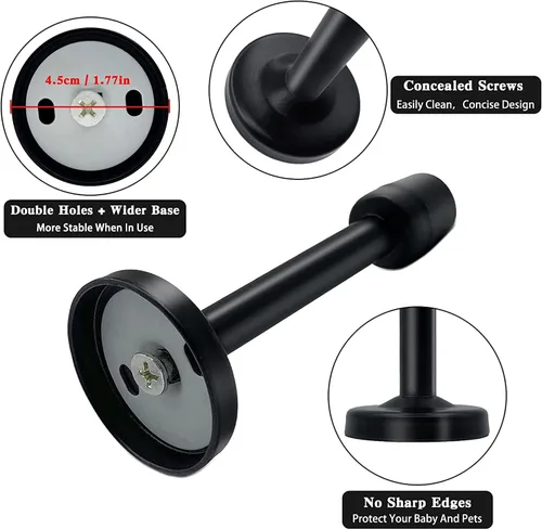 Miniatura 4 de KOLAKO Tope de puerta, tope de puerta negro de 4 pulgadas para la parte inferior de la puerta, montaje en pared de acero inoxidable cepillado a