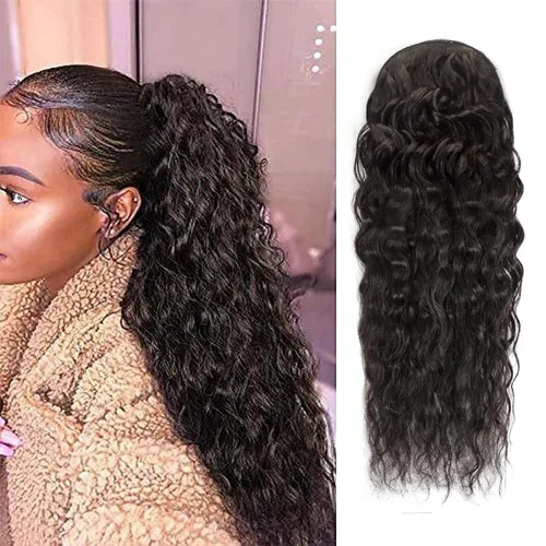 Miniatura 3 de Extensiones de cola de caballo de cabello humano lacio/rizado/rizado liso, color 1B, degradado 1B/30, cordón/cola de caballo envolvente