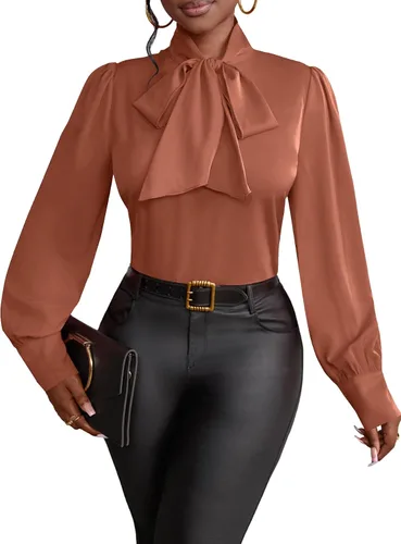 Miniatura 43 de Vrtige Camisa de mujer elegante con cuello de lazo, manga larga, blusa para la oficina