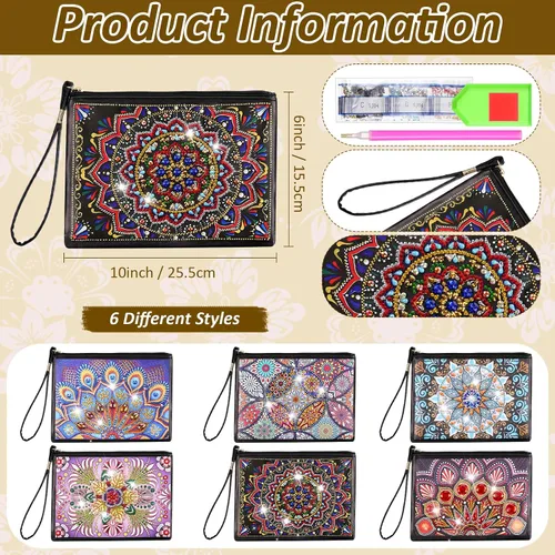 Miniatura 2 de Silkfly 6 piezas de bolsos de pintura de diamante, bolso de mano con diamantes para bricolaje, bolsas de pintura de piel sintética, cartera