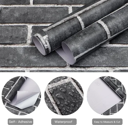 Miniatura 7 de HeloHo Papel Tapiz de Ladrillo Gris de 196.8"X17.7" Despegar y Pegar Autoadhesivo Removible con Textura 3D para Salpicadero de Cocina Sala de Estar