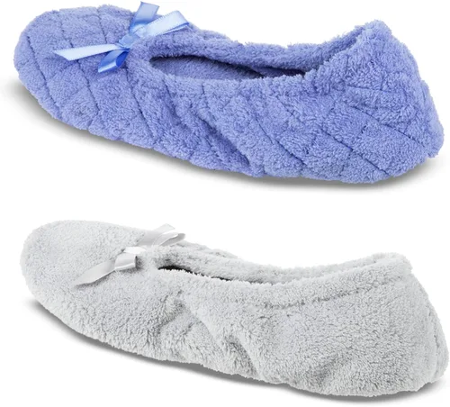 Miniatura 6 de ISOTONER Zapatillas de bailarina para mujer, acolchadas y estampadas sólidas, paquete de 2