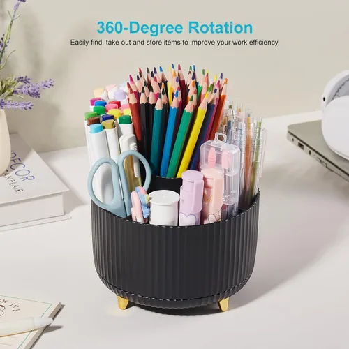 Miniatura 2 de Organizador de escritorio para lápices y bolígrafos, 5 ranuras, rotación de 360 grados, organizadores de escritorio para lápices y bolígrafos