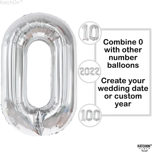 Miniatura 5 de Globo gigante plateado del número 0 de 40 pulgadas – Globo Mylar del número 0 Globo plateado 0 para decoraciones de fiesta Globo plateado