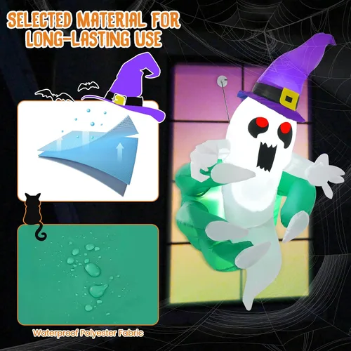 Miniatura 5 de Tangkula Fantasma inflable de Halloween de 3.6 pies que estalló de la ventana, fantasma espeluznante de ventana colgante con luces LED, decoración
