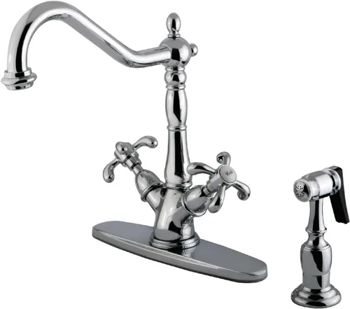 Miniatura 5 de Kingston Brass KS1238TXBS French Country - Grifo de cocina con rociador de latón, níquel cepillado