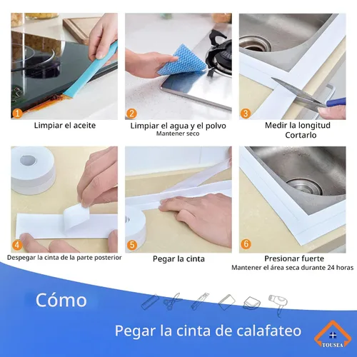 Miniatura 5 de Cinta de Calafateo Autoadhesiva, Cinta de Calafateo para Baño Tira Selladora Tira de Calafateo, Cinta de Sellado Impermeable de Calafateo para Baño