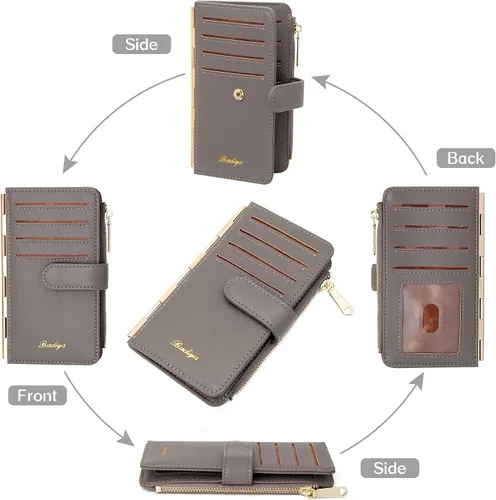 Miniatura 7 de Badiya Tarjetero de crédito para mujer, cartera RFID para mujer, organizador de tarjetas plegable delgado con funda para múltiples tarjetas